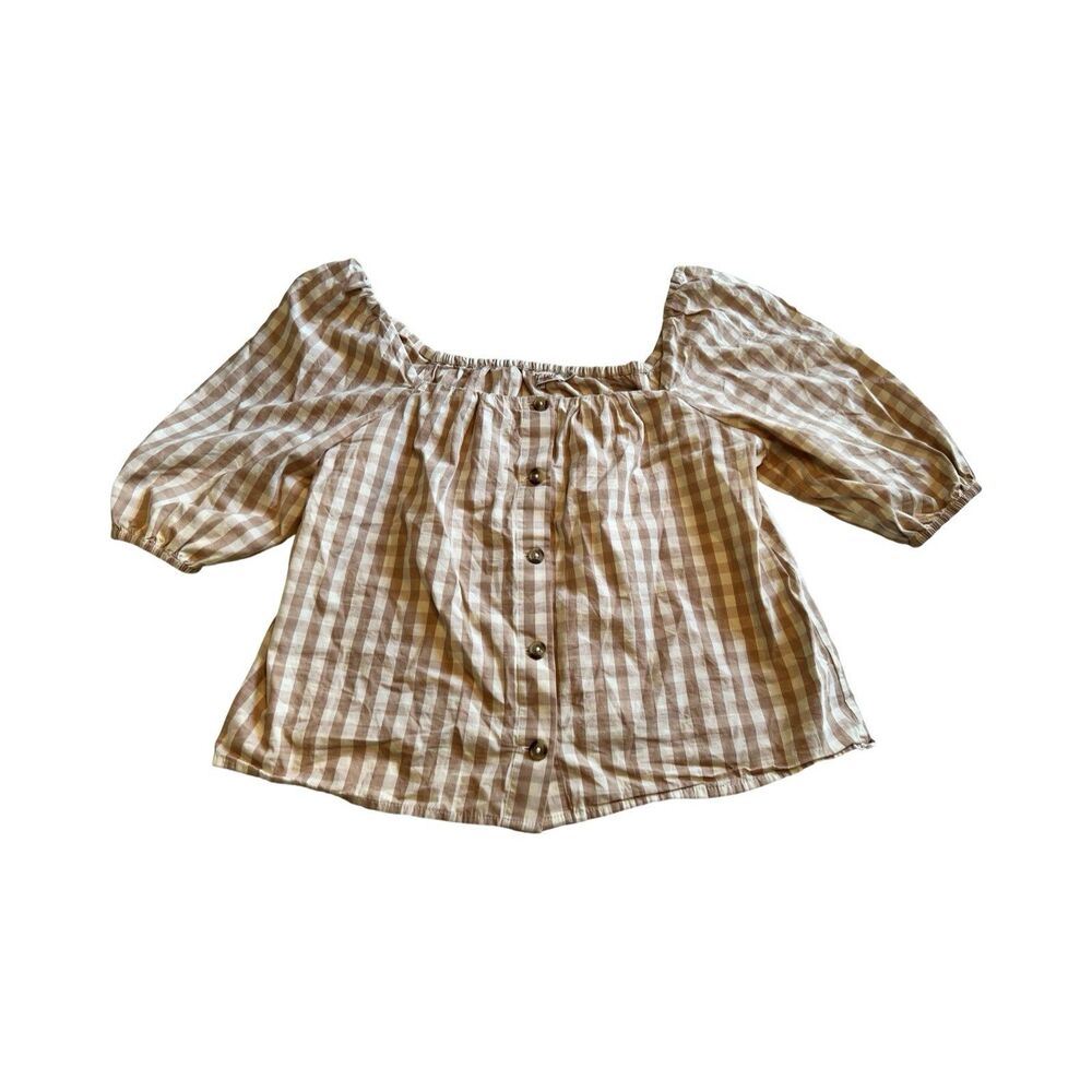 Faherty Cali Check Puff Sleeve Small Organic Cotton Top Charleston‎ Gingham - Picture 2 of 6